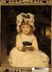 Retrato de Penelope Boothby Uma menina que parece reveladora senta-se muito sabiamente. Pintura de Joshua Reynolds (1723-1792), cerca de 1788 Private Collection