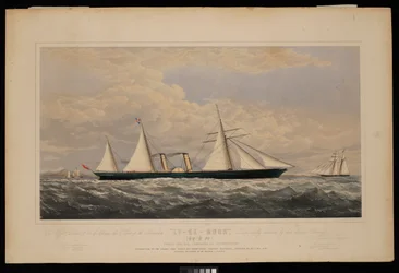 Para Messrs Dent  Co of China, esta impressão do navio a vapor Ly-Ee-Moon, Norman Hill, Esqr Commander.... construído pela Thames Iron Works and Shipbuilding Company, Blackwall...,, c.1860 (litografia, colorida)