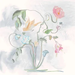 Pássaros e flores em tons pastel