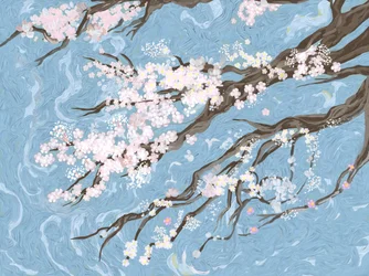 Flores de cerejeira na primavera - Azul