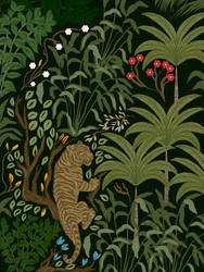 Tigre na selva exuberante