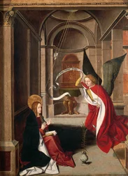Anunciação, por Josse Lieferinxe (falecido antes de 1508), detalhe