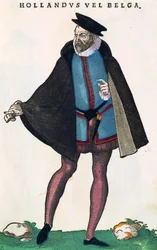 Holandeses da Holanda em traje tradicional, gravura de Habitus praecipuorum popularum
