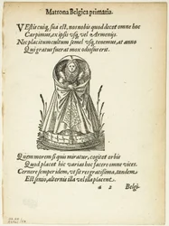 Matrona Belgica primaria (Matrona belga do primeiro escalão) de Gynaeceum, sive Theatrum Mulierum, placa 53 de xilogravuras de livros do século XVI