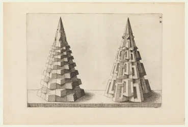 Dois cones, placa H. em perspectiva. corpos regulares