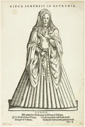 Vidua Senensis in Hetruria (Viúva de Siena na Toscana) do Trachtenbuch de H. Weigel, placa 51 de Woodcuts from Books of the XVI Century