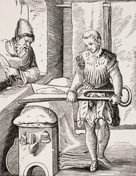 Clothworker, reprodução de xilogravura do século XVI, século XIX