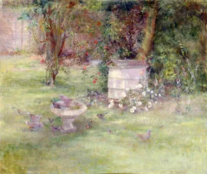 Banheira de pássaros num quintal (pintura)
