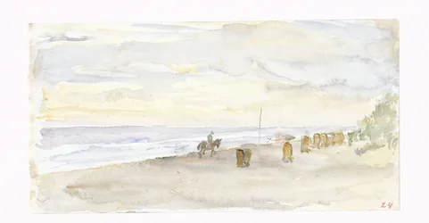 Vista de praia com cavaleiro e cadeiras de praia