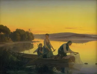 Um velho pescador que lança suas redes à noite