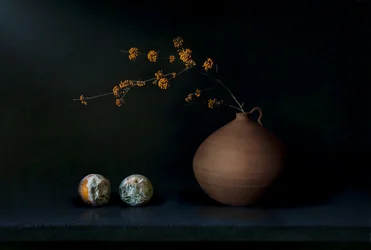 Natureza morta escura com fruta