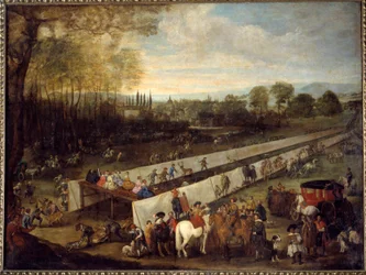 La chasse de tabladillo a Aranjuez Pintura de Juan Bautista del Mazo (1612-1667) Século XVII Madrid, Musee du Prado