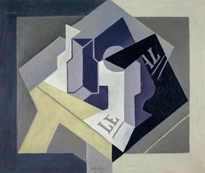 Pintura "Fruit Bowl and Newspaper" de Juan Gris (1887-1927) - 1920 - Óleo sobre tela - Real Academia de Bellas Artes de San Fernando, Madrid
