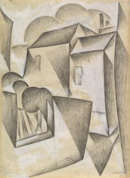 Casas em Paris, Place Ravignan, 1911 (giz preto e guache sobre papel branco)