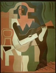 Arlequim sentado com guitarra