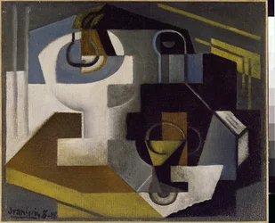 Still Life with a Fruit Bowl - Pintura de Juan Gris (1887-1927)