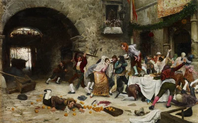 Um banquete interrompido - Garate y Clavero, Juan Jose (1870-1939) - Óleo sobre cobre - 49x78 - Museo Carmen Thyssen, Málaga