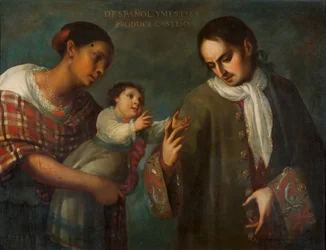 Um espanhol e uma mulher mestiça com o seu filho, um "Castizo".