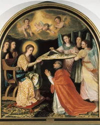 Apresentação da Casula em Saint Ildefonso Pintura de Juan SANCHEZ COTAN (1561-1627) Óleo sobre tela Granada, Museo de Bellas Artes de Granada.