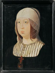 Isabel, a Católica de Castela, mulher de Fernando de Aragão ... (pintura sobre madeira)