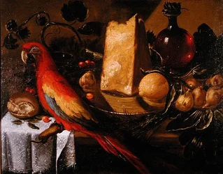 Natureza morta com um papagaio (Arara) (óleo sobre tela)
