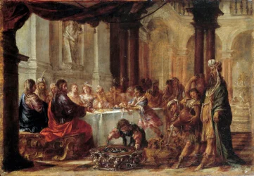 Les Noces de Cana Painting de Juan Valdes (1622-1690) 1660 Sol. 0,23x0,34 m
