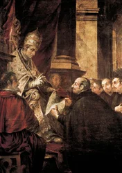 Santo Inácio de Loyola Recebendo a Bula da Ordem dos Jesuítas do Papa Paulo III, pintura de Juan de Valdes Leal