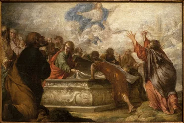 A Assunção da Virgem. Pintura de Juan de Valdes Leal (1622-1690), óleo sobre tela, cerca de 1680. Museu de Belas Artes de Sevilha, Espanha.
