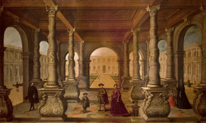 Filipe IV e a sua Rainha numa Colunata, c.1630 (óleo sobre tela)