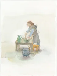 Um cozinheiro medieval preparando comida, 2004.