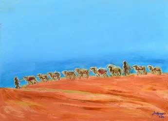 Caravana de camelos do deserto