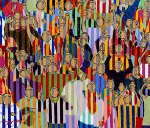 Multidão enérgica e colorida
