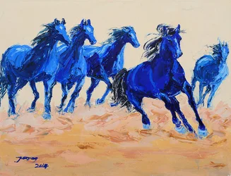 Cavalos azuis a galope