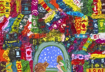 Menina, Gato e Janela Estrelada