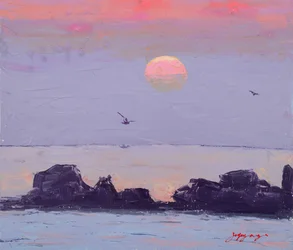 Pôr-do-sol no oceano roxo