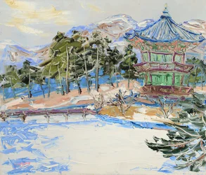 Pavilhão da Coreia coberto de neve