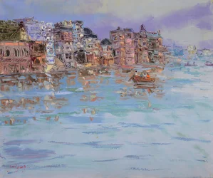 Manhã no rio Varanasi