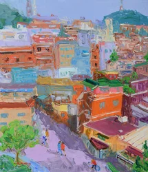 Cidade animada na encosta
