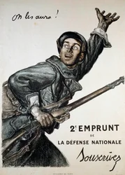 Primeira Guerra Mundial (1914-1918): cartaz de Abel Faivre (1867-1945) para o empréstimo nacional. Um soldado pede ao público que o subscreva: "Nós vamos tê-los!" - 2º Empréstimo de la Defense Nationale - Assine"