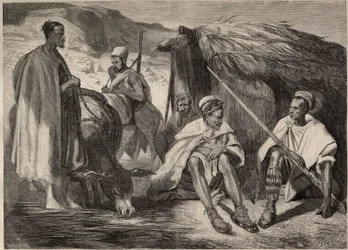 Tribos Kabyl na Argélia, em 1857. Gravura após o desenho de Jules Rigo. Gravura em "Le Monde illustrious" de 1857. Coleção privada.