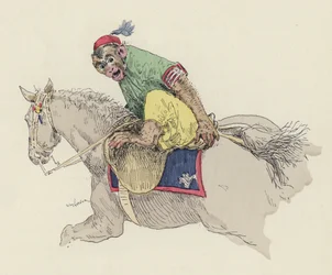 Macaco montando a cavalo (cor litho)