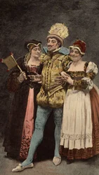 Um limusino (limousin) com duas mulheres. Pantagruel. Ilustração de Jules Garnier. Em "Rabelais et l