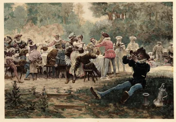 Banquete na festa de Carnaval. Gargântua. Ilustração de Jules Garnier. Em "Rabelais e as obras de Jules Garnier".