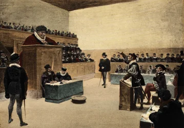 Juiz Pantagruel no julgamento entre os senhores de Humevesne e Baisecul. Pantagruel. Ilustração de Jules Garnier. in "Rabelais et l