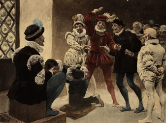 Homens a jogar chapifou (marquise). Gargântua. Ilustração de Jules Garnier. Em "Rabelais e as obras de Jules Garnier".