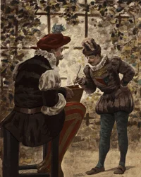 Pantagruel, segurando um livro de Virgílio, e Panurge. Pantagruel. Ilustração de Jules Garnier. Em "Rabelais et l