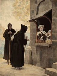 Panurge dirigindo-se às freiras da Ordem dos Irmãos Mendigos. Pantagrue l. Ilustração de Jules Garnier. Em "Rabelais et l