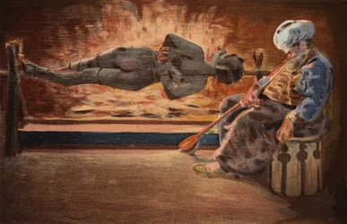 Panurge é vigiado por um turco que adormeceu. Pantagruel. Ilustração de Jules Garnier. Em "Rabelais et l