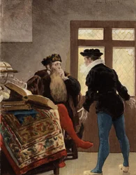 O filósofo Trouillogan e Panurge discutindo o casamento de Panurge. Pantagruel, ilustração de Jules Garnier. Em "Rabelais et l