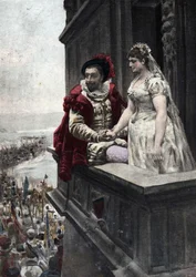 Jovens casados observam os soldados que vão para a guerra. Pantagruel. Ilustração de Jules Garnier. Em "Rabelais et l